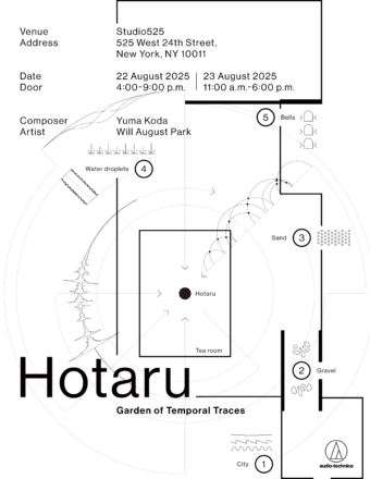 オーディオテクニカのサウンド・インスタレーションイベント「Garden of temporal traces」のフライヤー